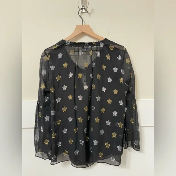 Rebecca Minkoff Derora Star Patterned Silk Metallic Relaxed Blouse Size Small - Picture 6 of 9